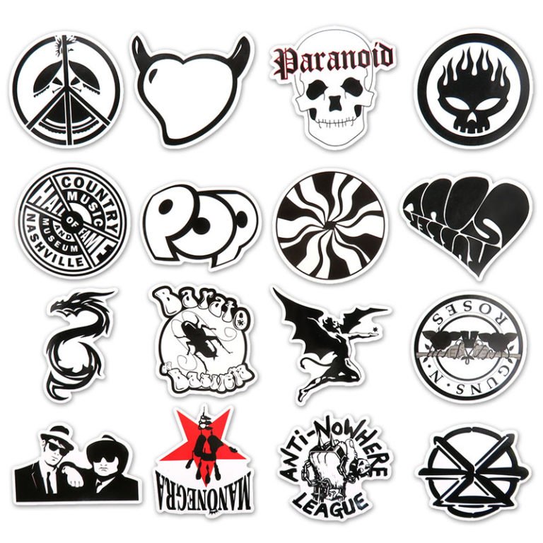 50 Pcs Rock & Roll Black and White Stickers for Laptop Skateboard ...